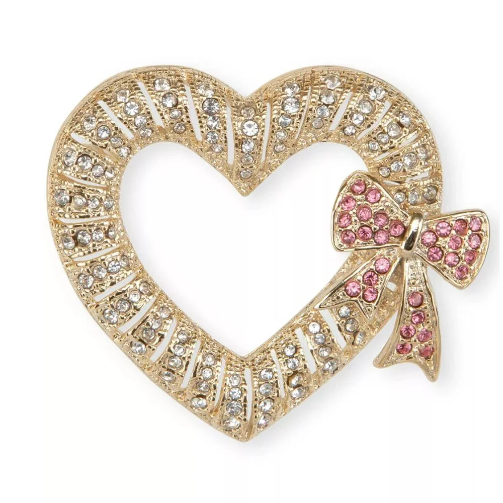 Holiday Lane Gold-Tone Pave Heart & Bow Pin - Picture 1 of 1